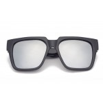 Black Oversized Silver Mirror Rectangular Polarized Mirror Lens Sunglasses 